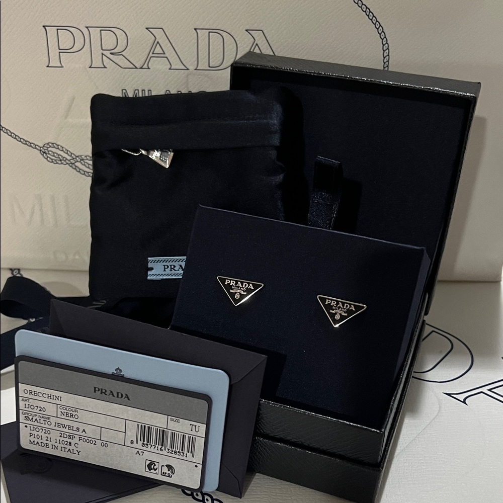 🔥 SALE: Prada Black Logo Stud Earrings — FREE Shipping!